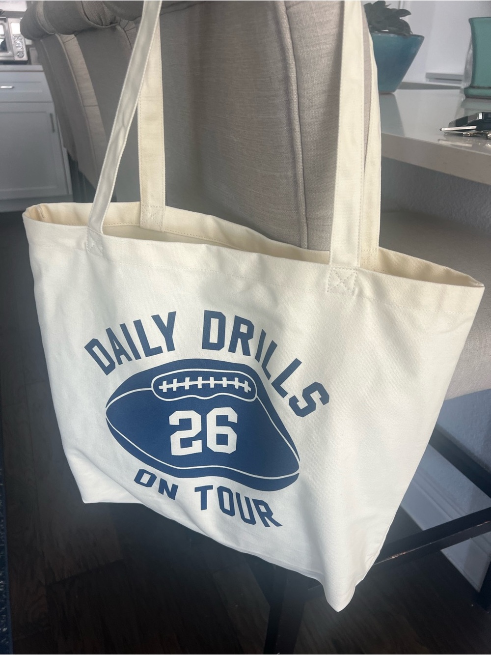 Daily Drills On Tour Canvas Tote Bag in Cream and Navy EXCLUSIVE AT POP UP
